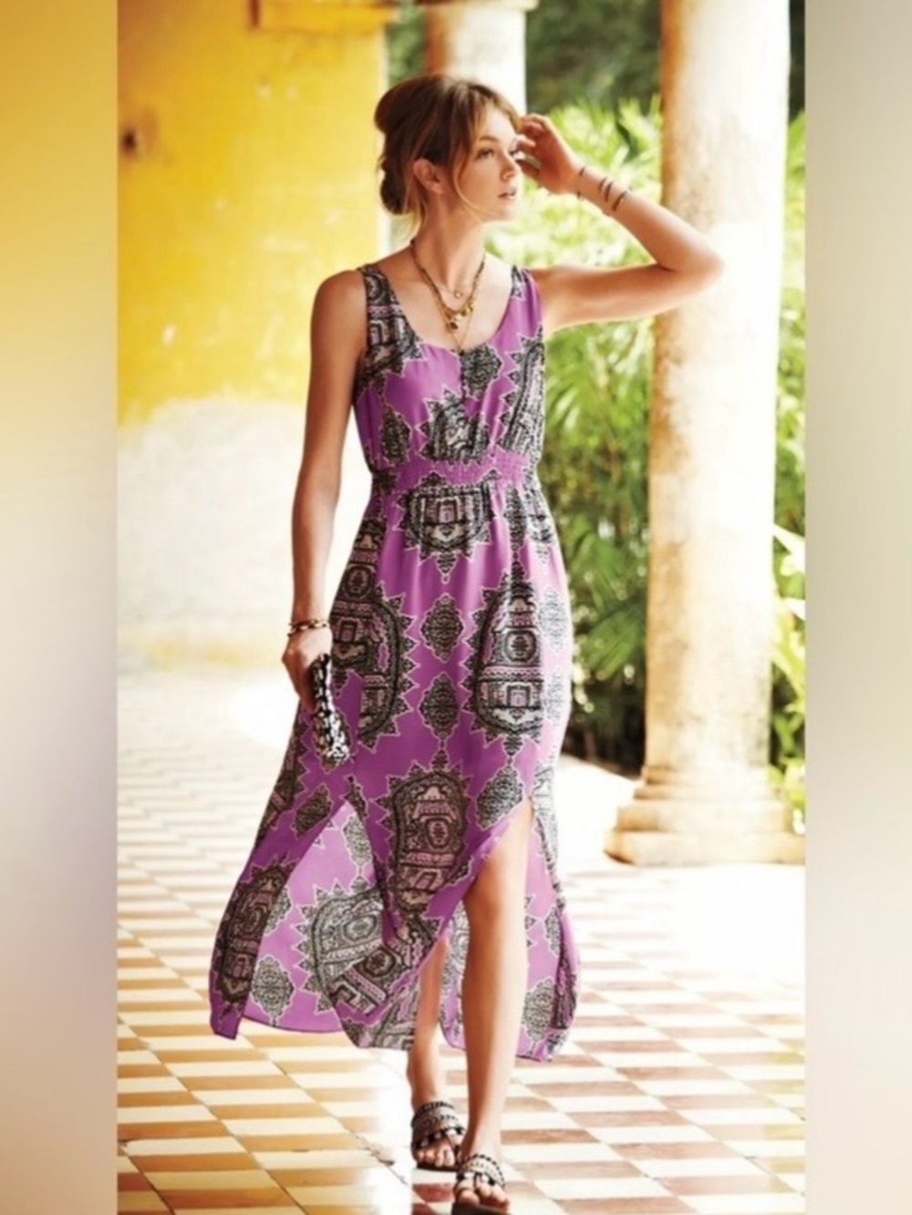 Maeve Lavender Print Sleeveless Maxi Dress